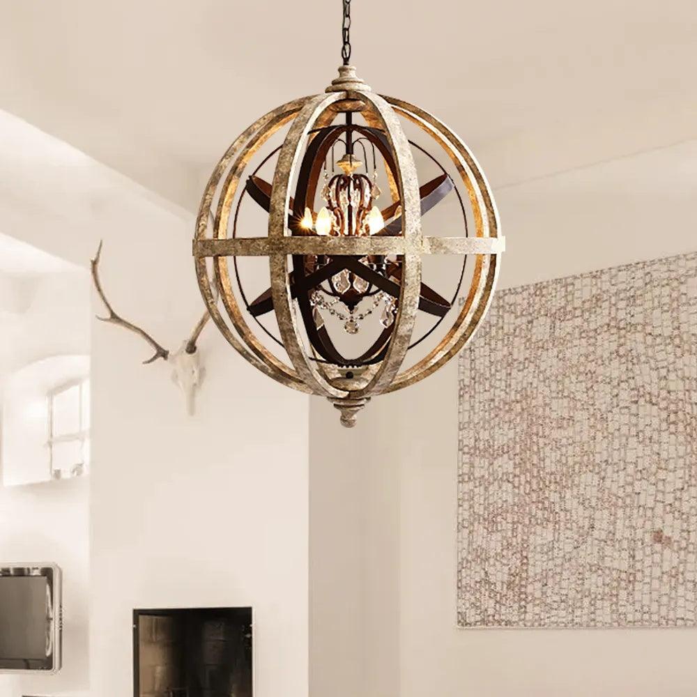 Lustra Chandelier Retro Globe with Weathered Wood - Neutral Decor