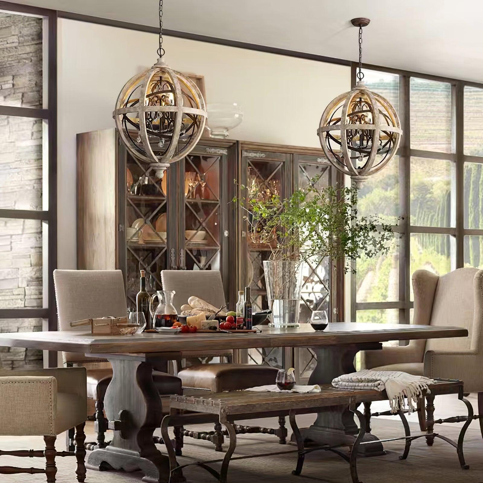 Lustra Chandelier Retro Globe with Weathered Wood - Neutral Decor