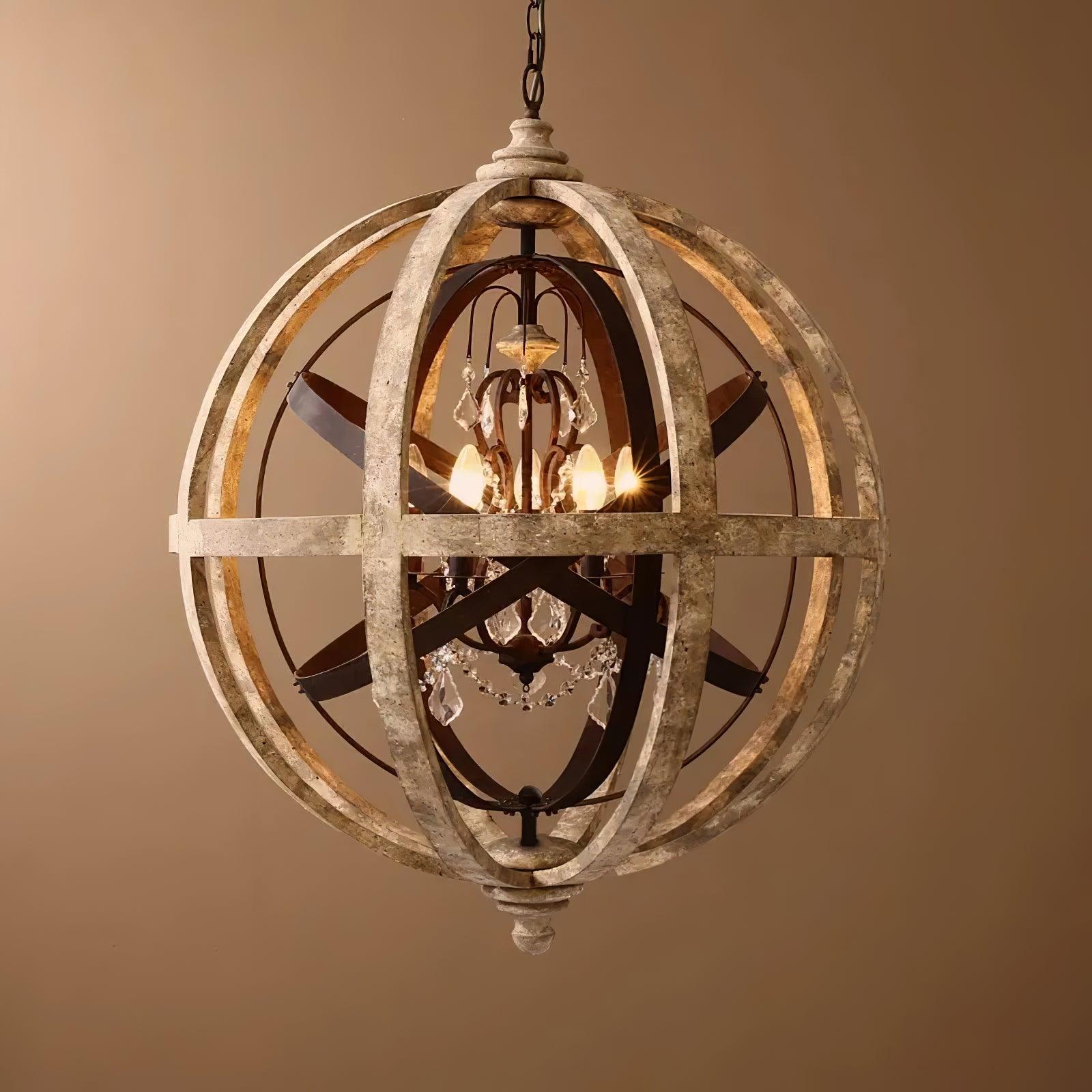 Lustra Chandelier Retro Globe with Weathered Wood - Neutral Decor
