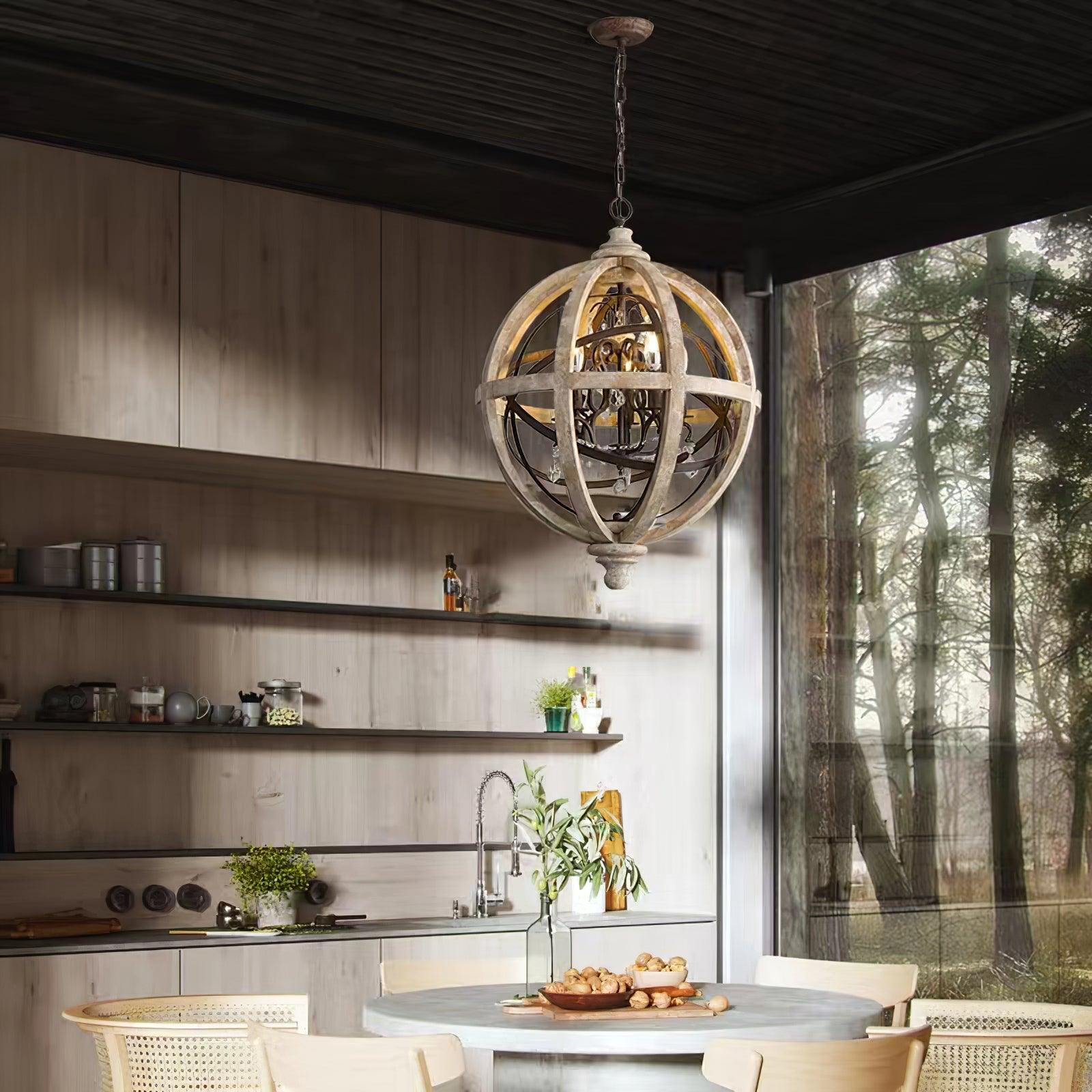 Lustra Chandelier Retro Globe with Weathered Wood - Neutral Decor