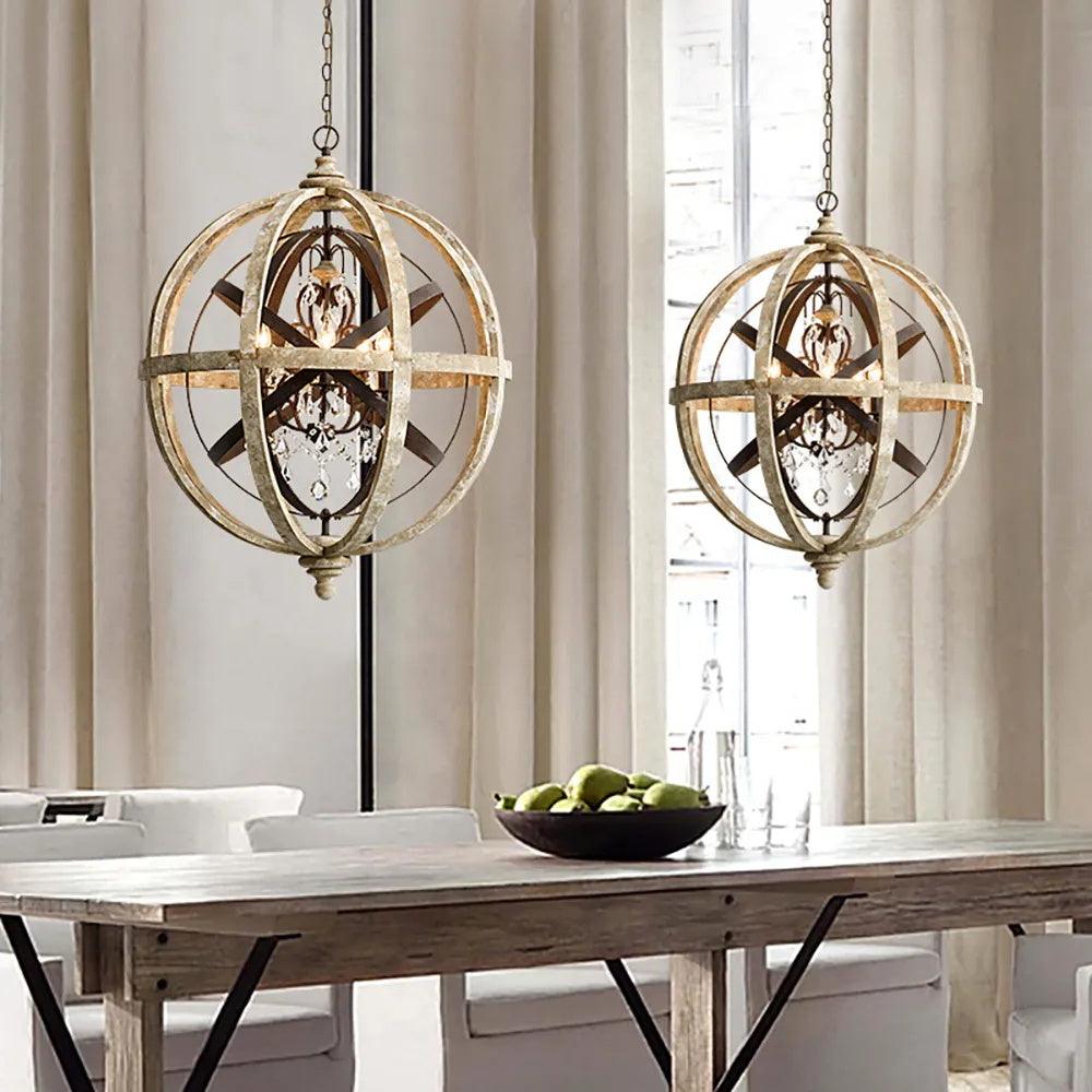 Lustra Chandelier Retro Globe with Weathered Wood - Neutral Decor