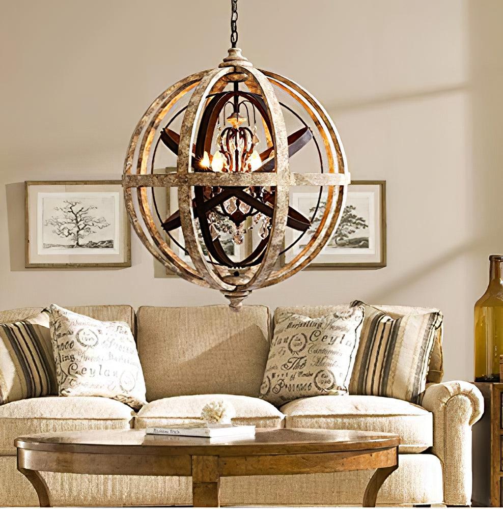 Lustra Chandelier Retro Globe with Weathered Wood - Neutral Decor