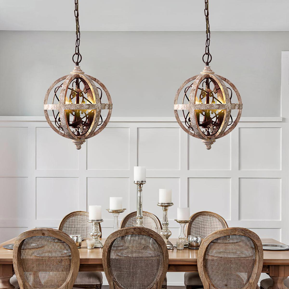Lustra Chandelier Retro Globe with Weathered Wood - Neutral Decor