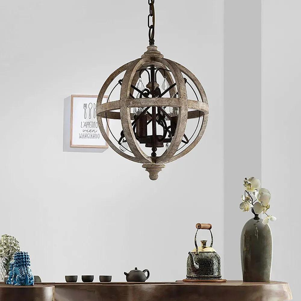 Lustra Chandelier Retro Globe with Weathered Wood - Neutral Decor