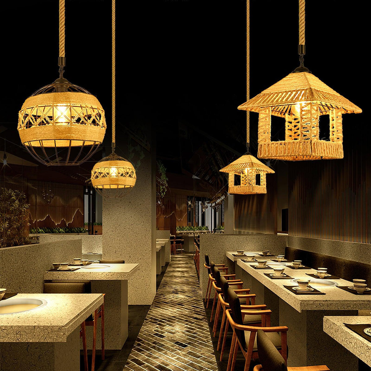 Xunell Retro Hemp Rope Interesting Pendant Light