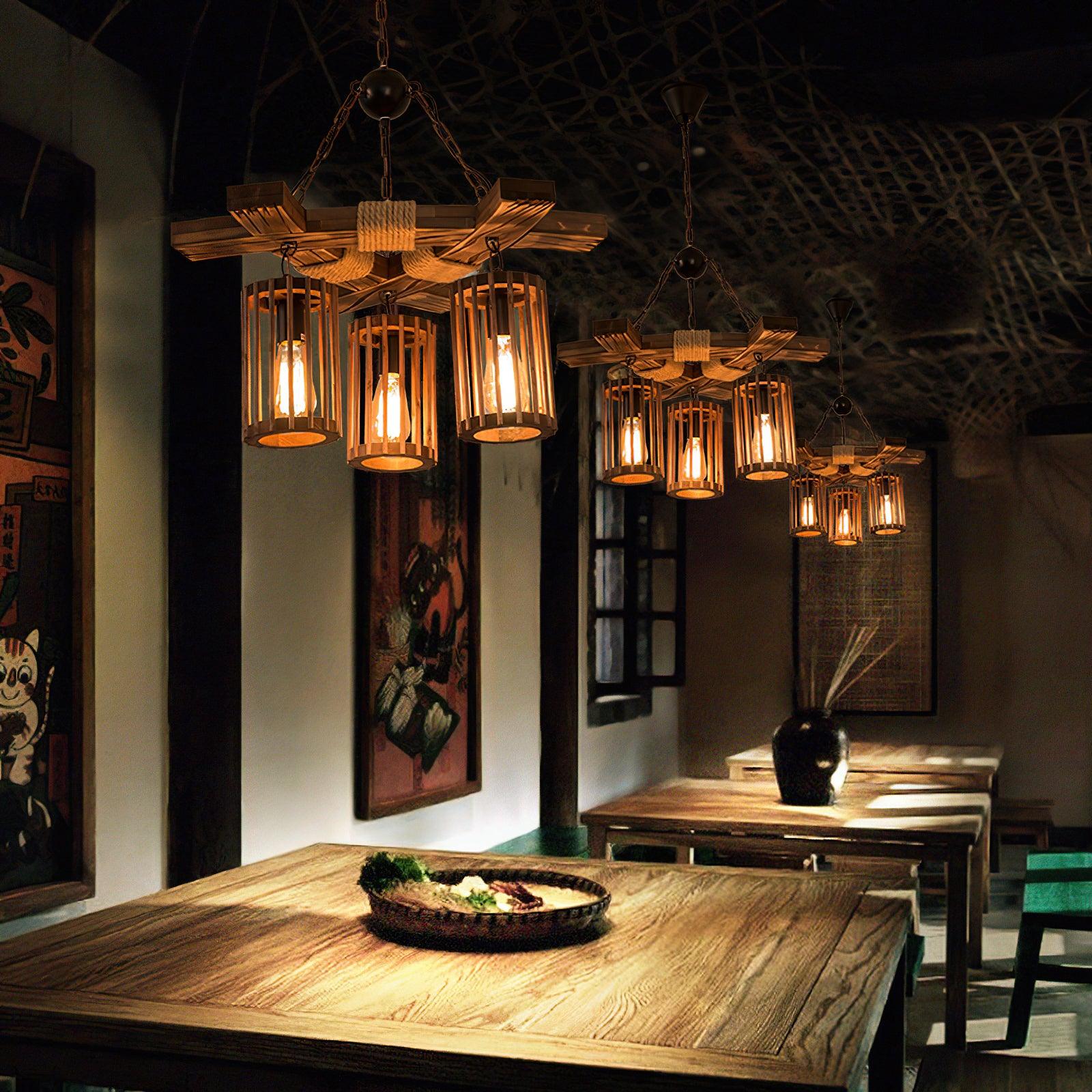 Rinanaine Chandelier Retro Solid Wood Industrial