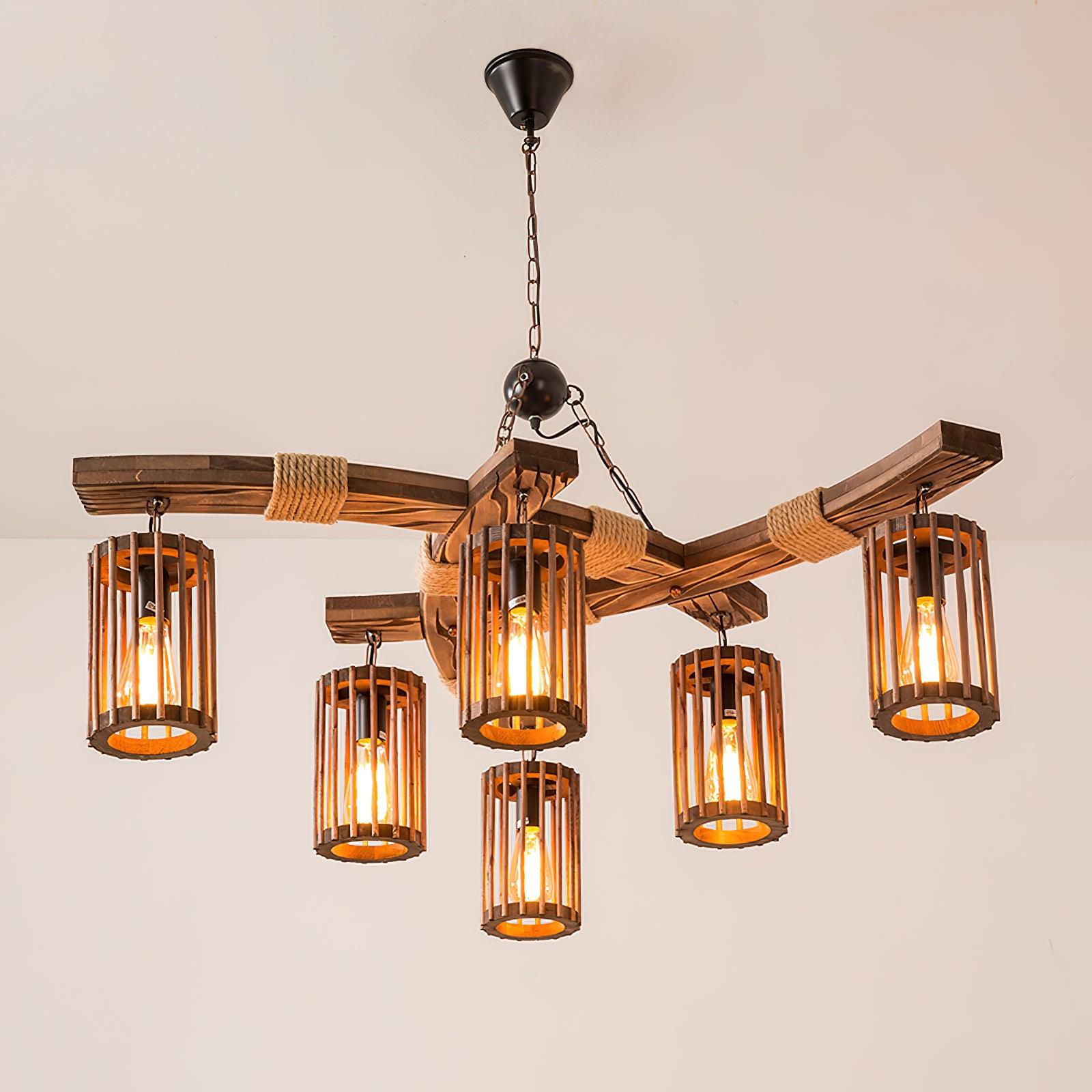 Rinanaine Chandelier Retro Solid Wood Industrial
