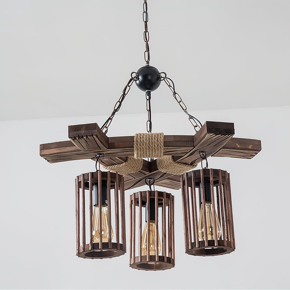 Rinanaine Chandelier Retro Solid Wood Industrial