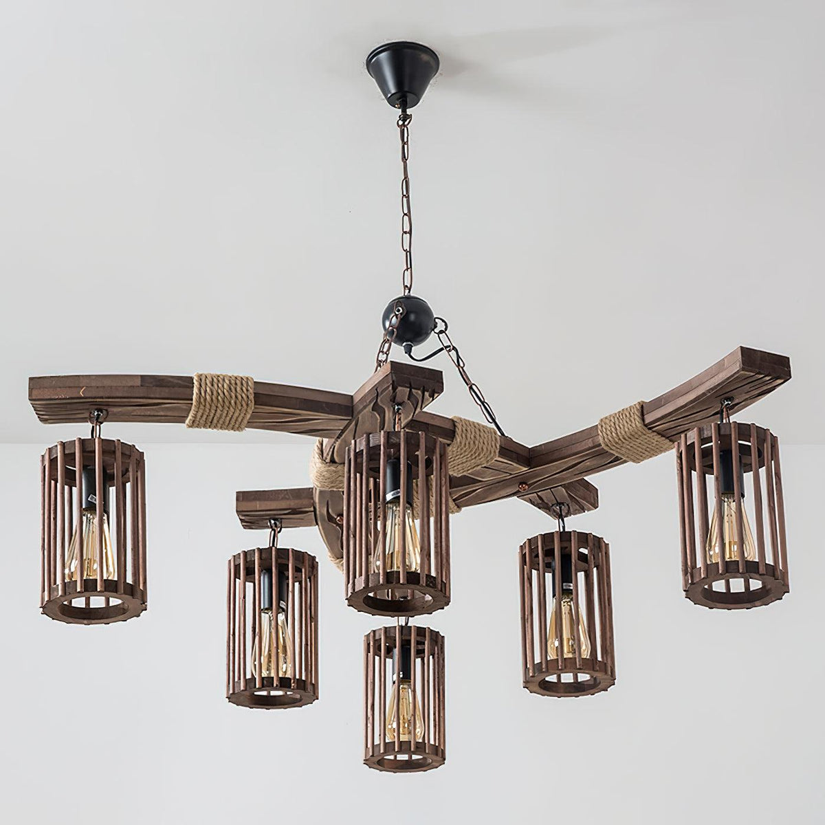 Rinanaine Chandelier Retro Solid Wood Industrial