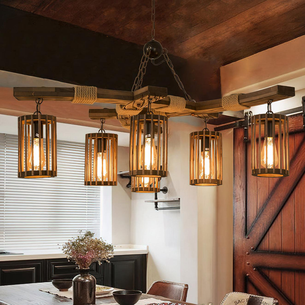 Rinanaine Chandelier Retro Solid Wood Industrial