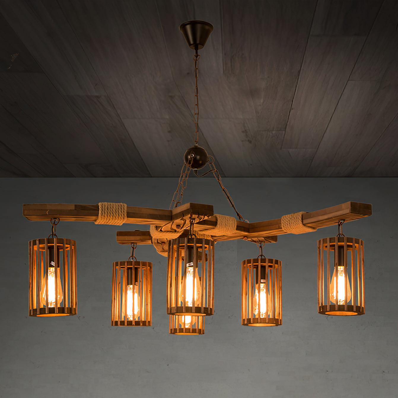 Rinanaine Chandelier Retro Solid Wood Industrial