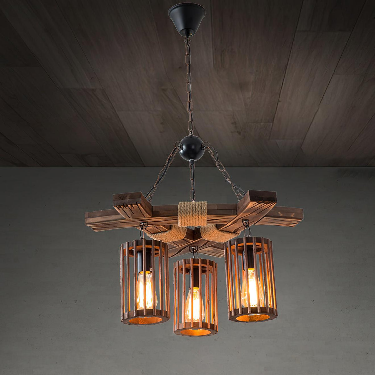 Rinanaine Chandelier Retro Solid Wood Industrial