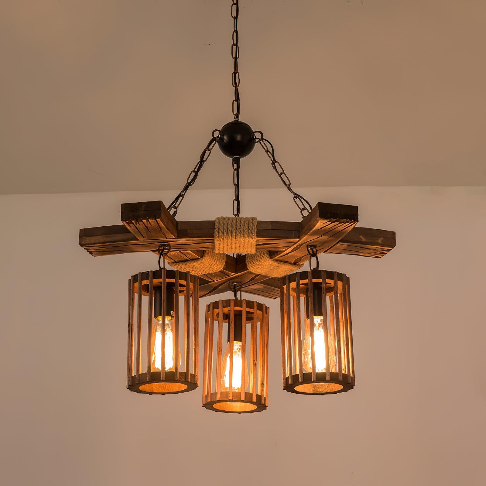 Rinanaine Chandelier Retro Solid Wood Industrial