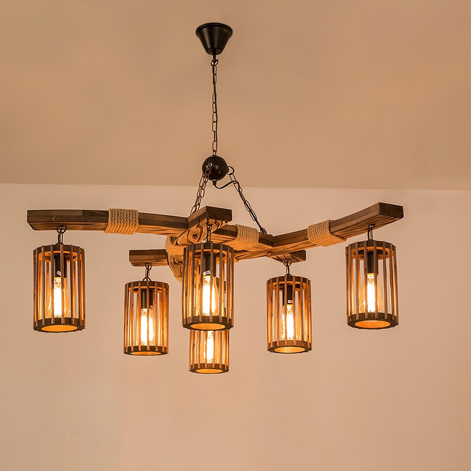 Rinanaine Chandelier Retro Solid Wood Industrial