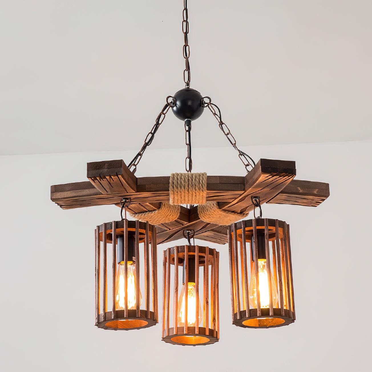 Rinanaine Chandelier Retro Solid Wood Industrial