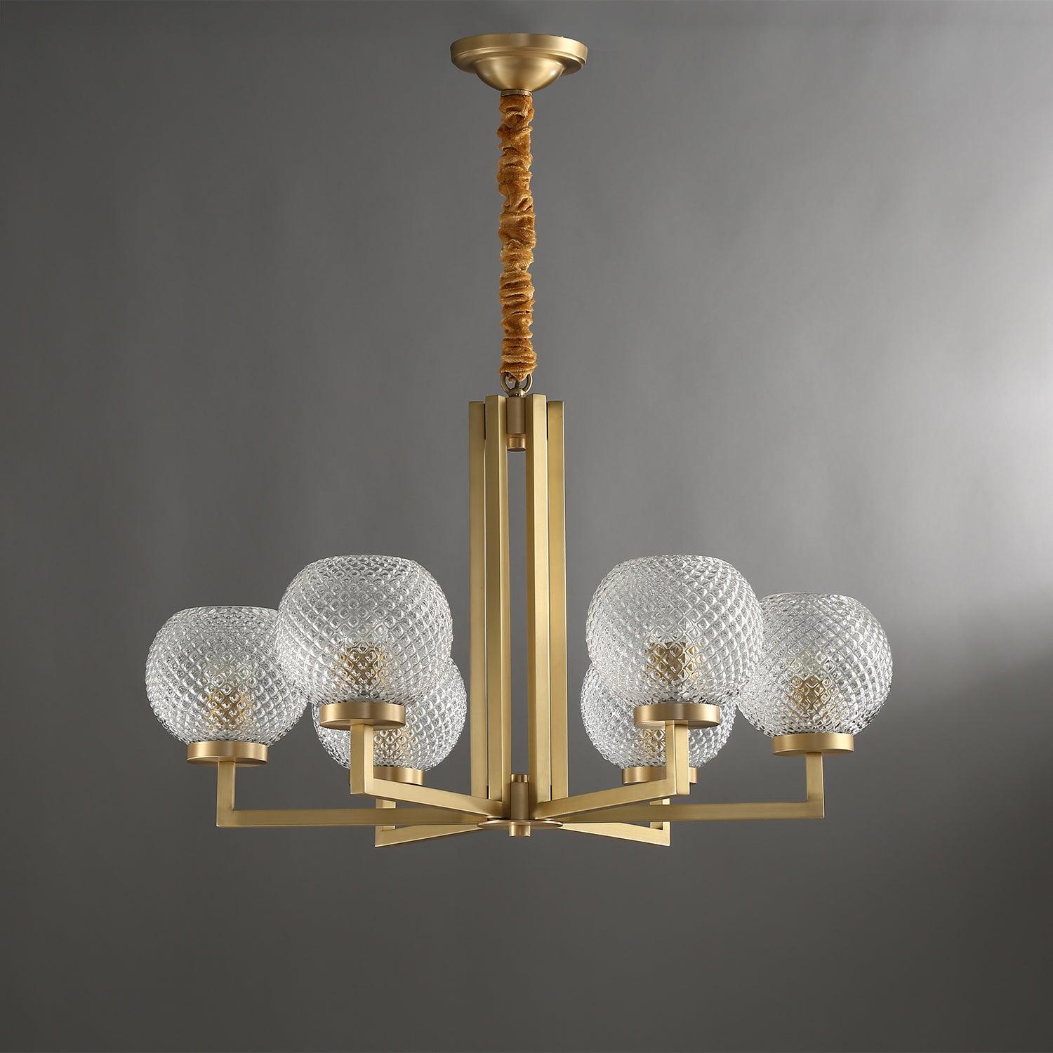 Velelissa Ribbed Glass Brass Chandelier