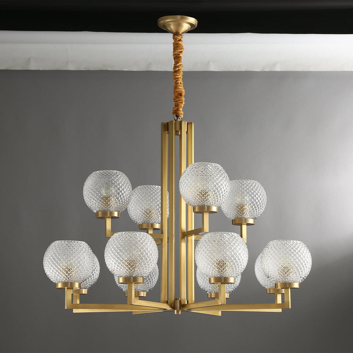 Velelissa Ribbed Glass Brass Chandelier