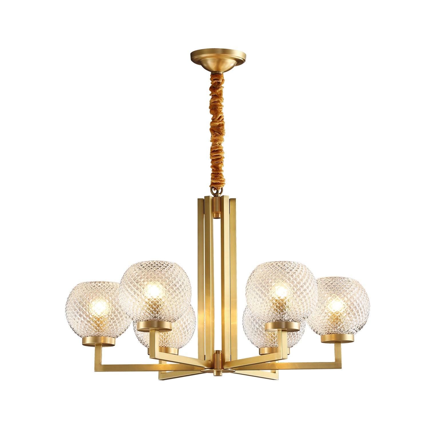 Velelissa Ribbed Glass Brass Chandelier