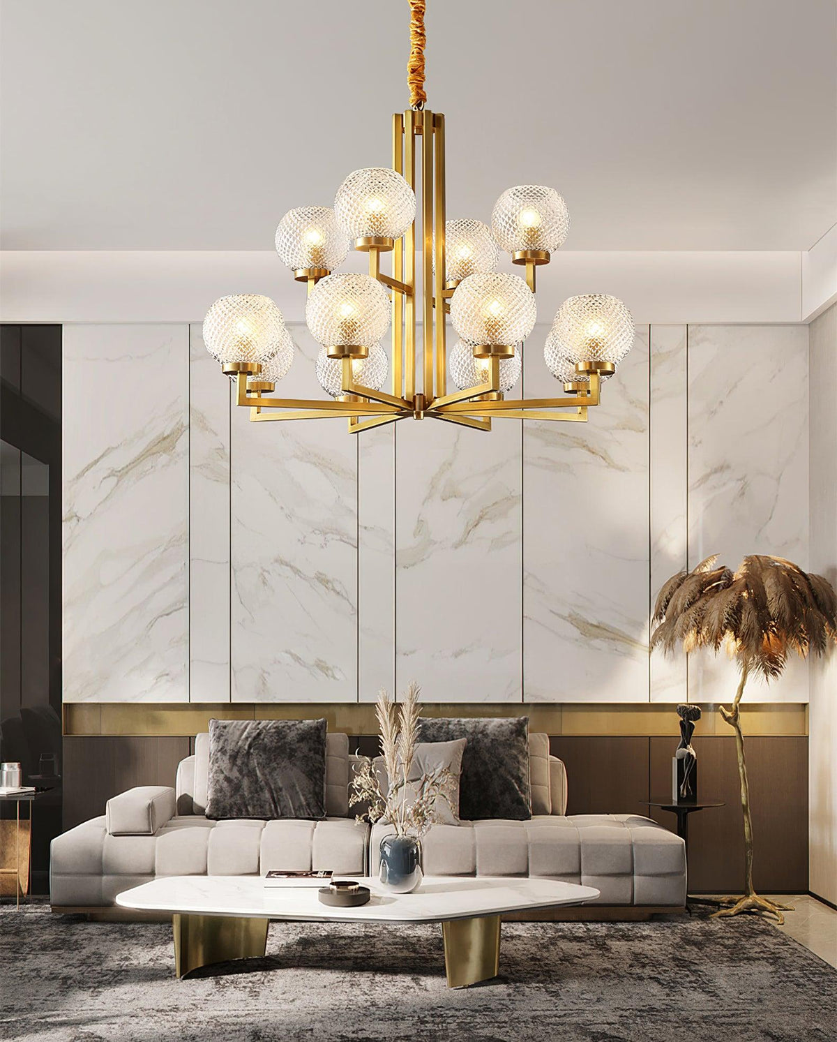 Velelissa Ribbed Glass Brass Chandelier