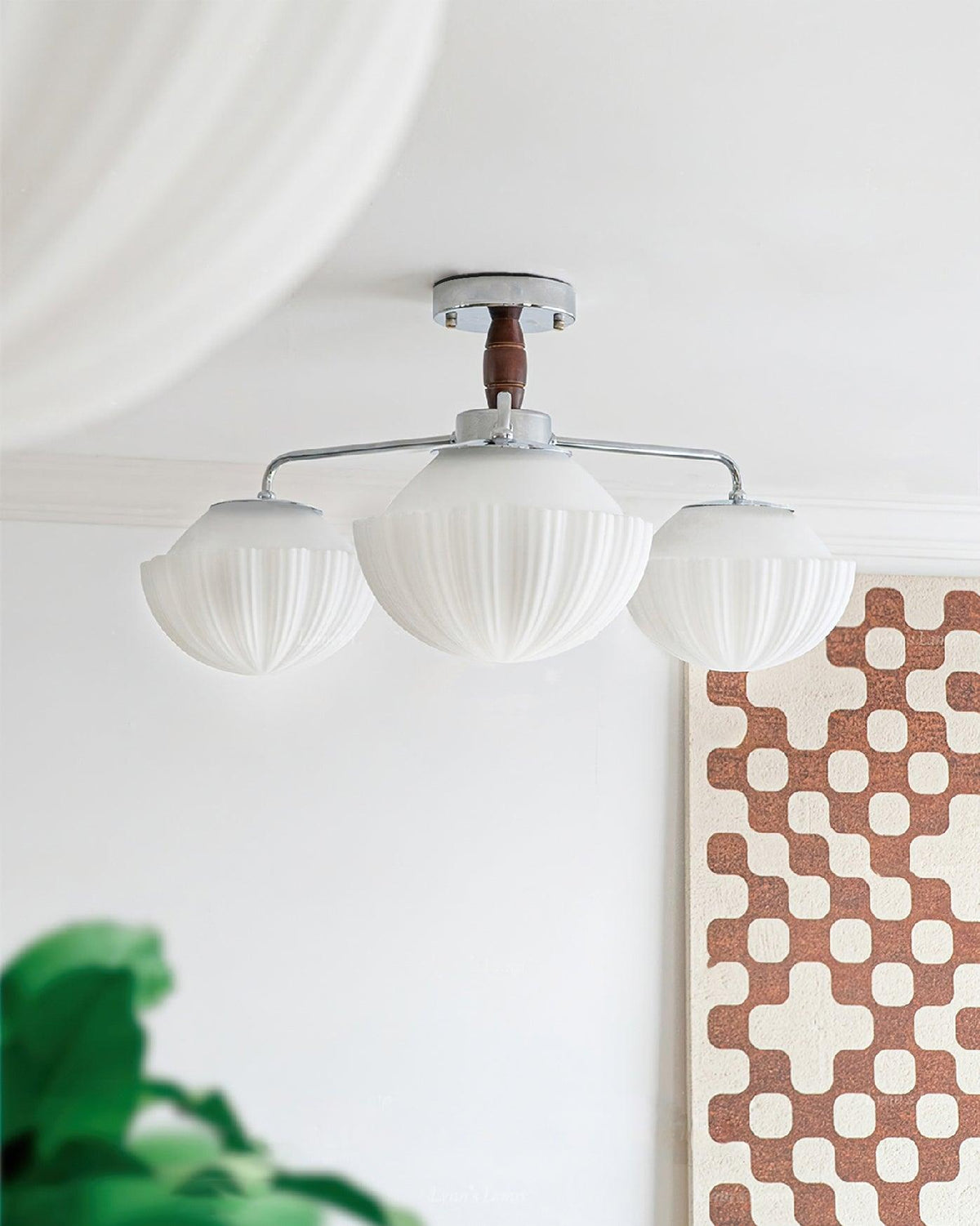 Rinivian Chandelier Retro Glass Chrome Wood