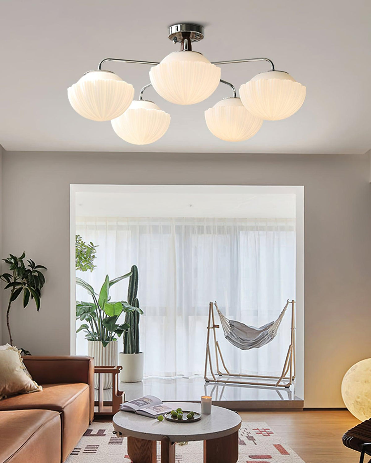 Rinivian Chandelier Retro Glass Chrome Wood