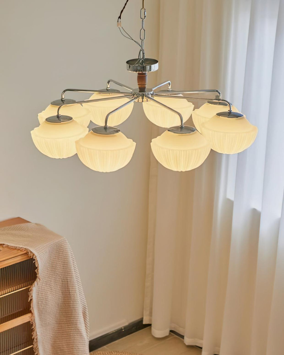 Rinivian Chandelier Retro Glass Chrome Wood