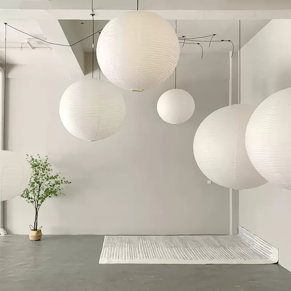 Beauwell Paper Globe White Plug Wire Pendant Light