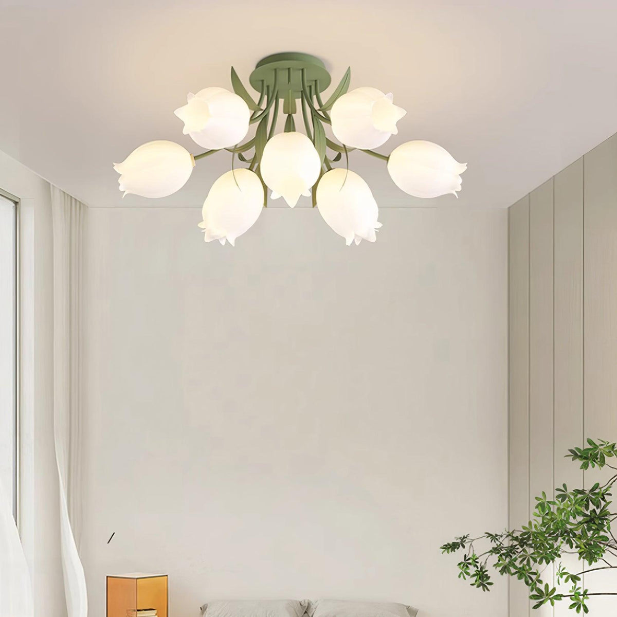 Ivory Ceiling Light Lily Flower Blossom Green Base