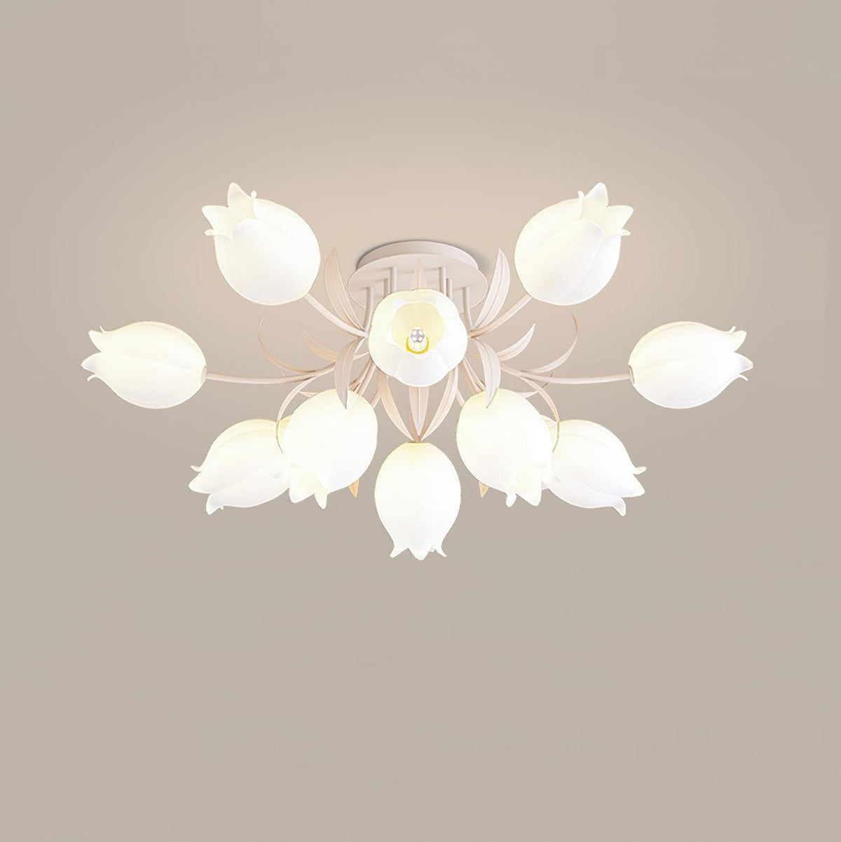 Ivory Ceiling Light Lily Flower Blossom Green Base