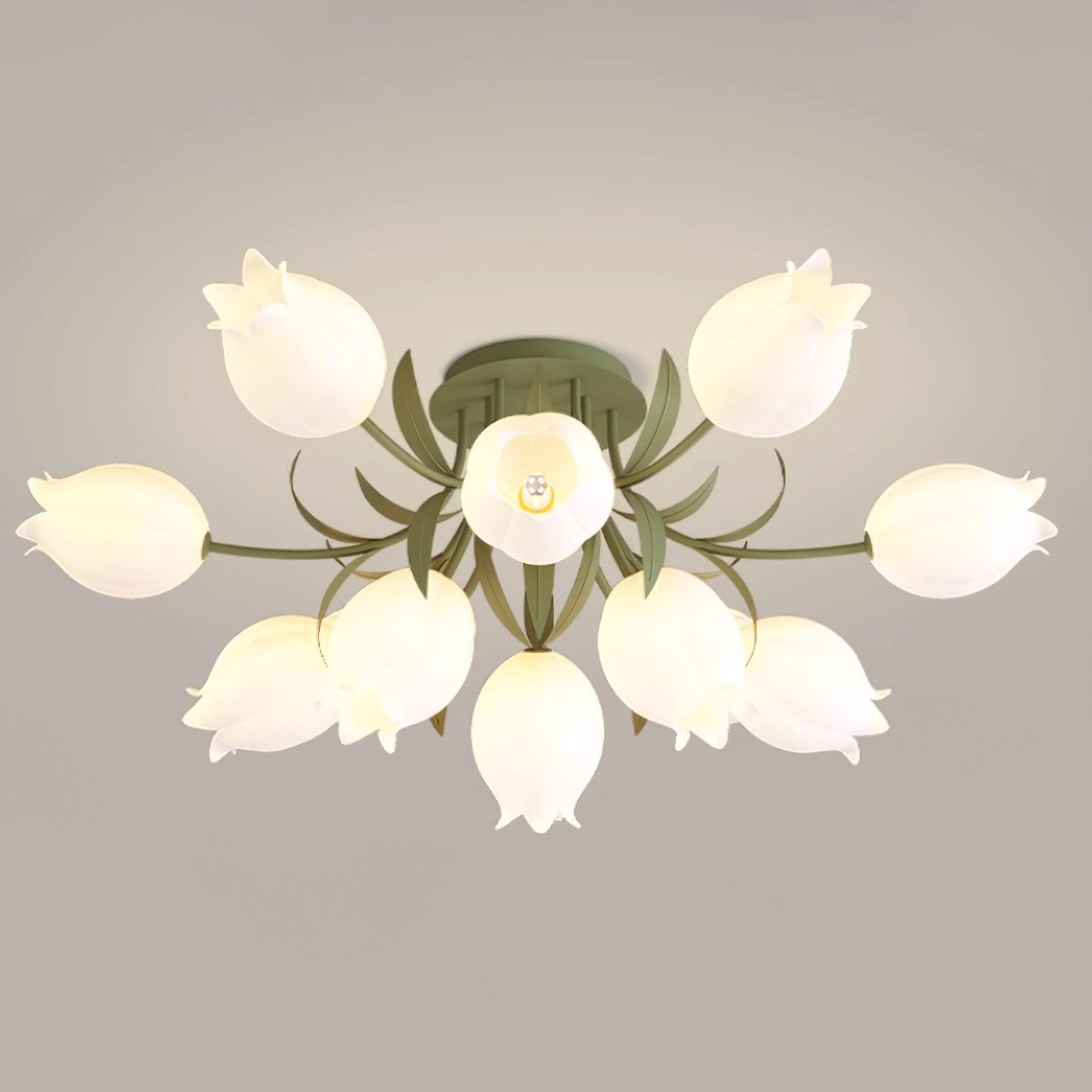 Lustra Ceiling Light Lily Flower Blossom Green Base - Neutral Decor