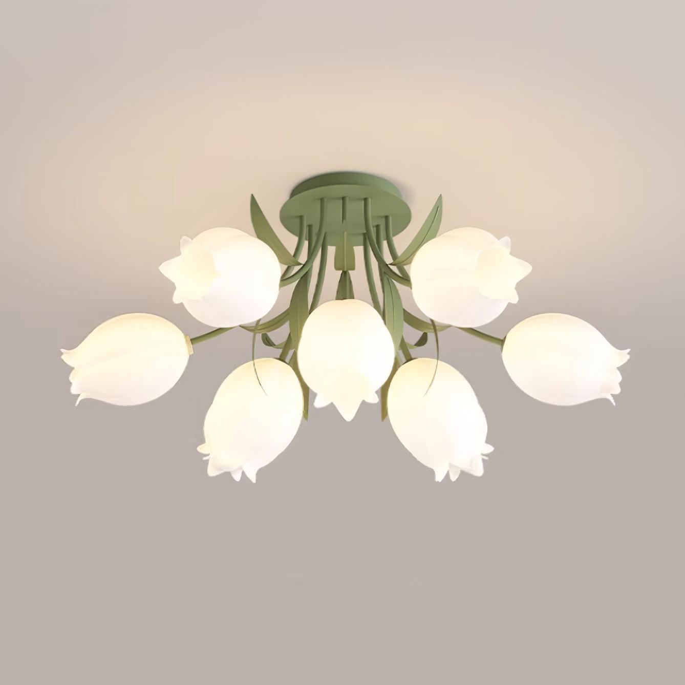 Lustra Ceiling Light Lily Flower Blossom Green Base - Neutral Decor