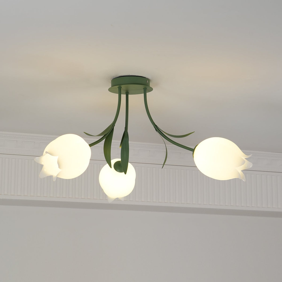 Ivory Ceiling Light Lily Flower Blossom Green Base