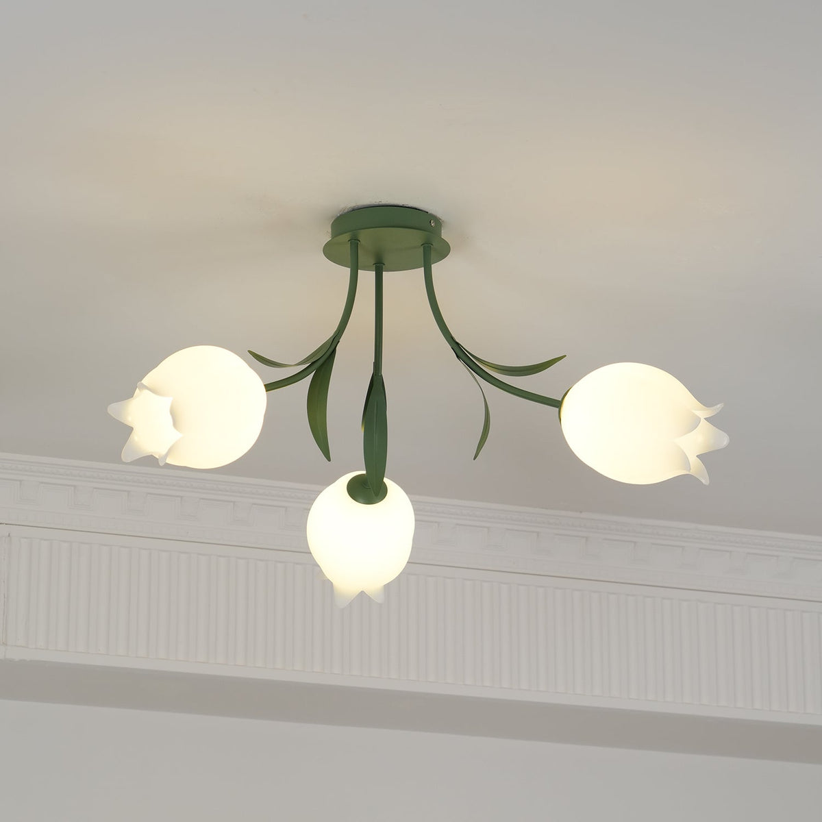 Ivory Ceiling Light Lily Flower Blossom Green Base