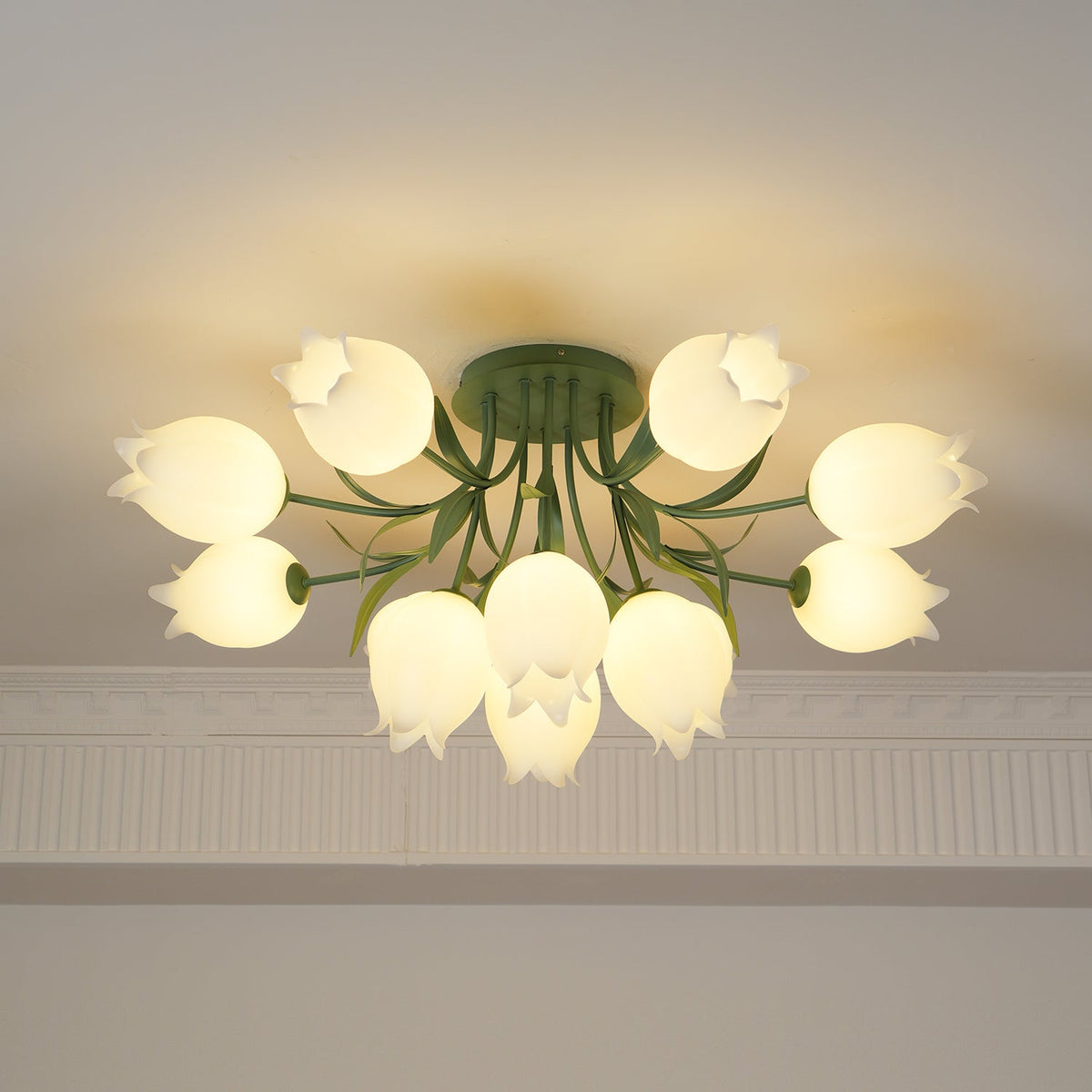 Ivory Ceiling Light Lily Flower Blossom Green Base