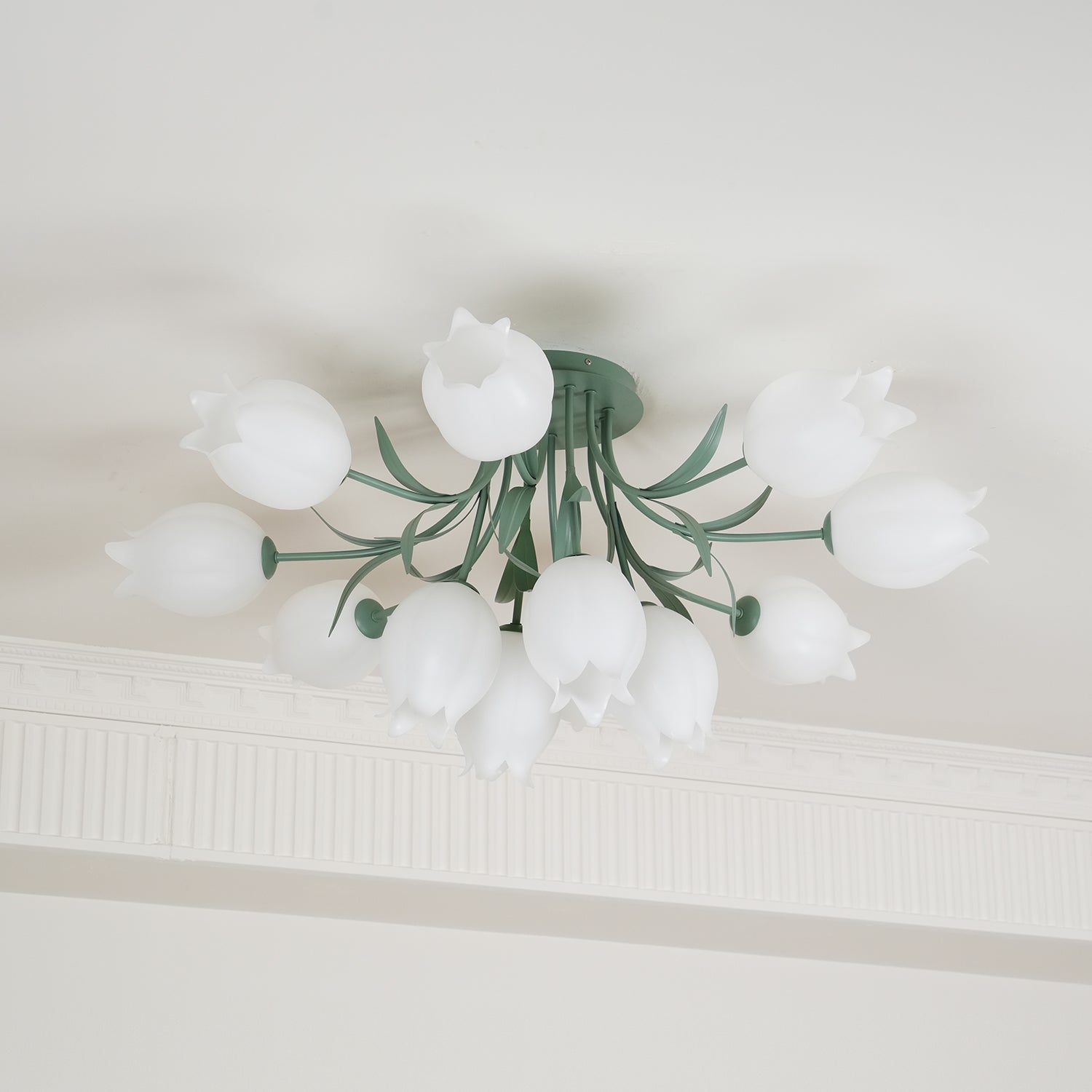 Ivory Ceiling Light Lily Flower Blossom Green Base