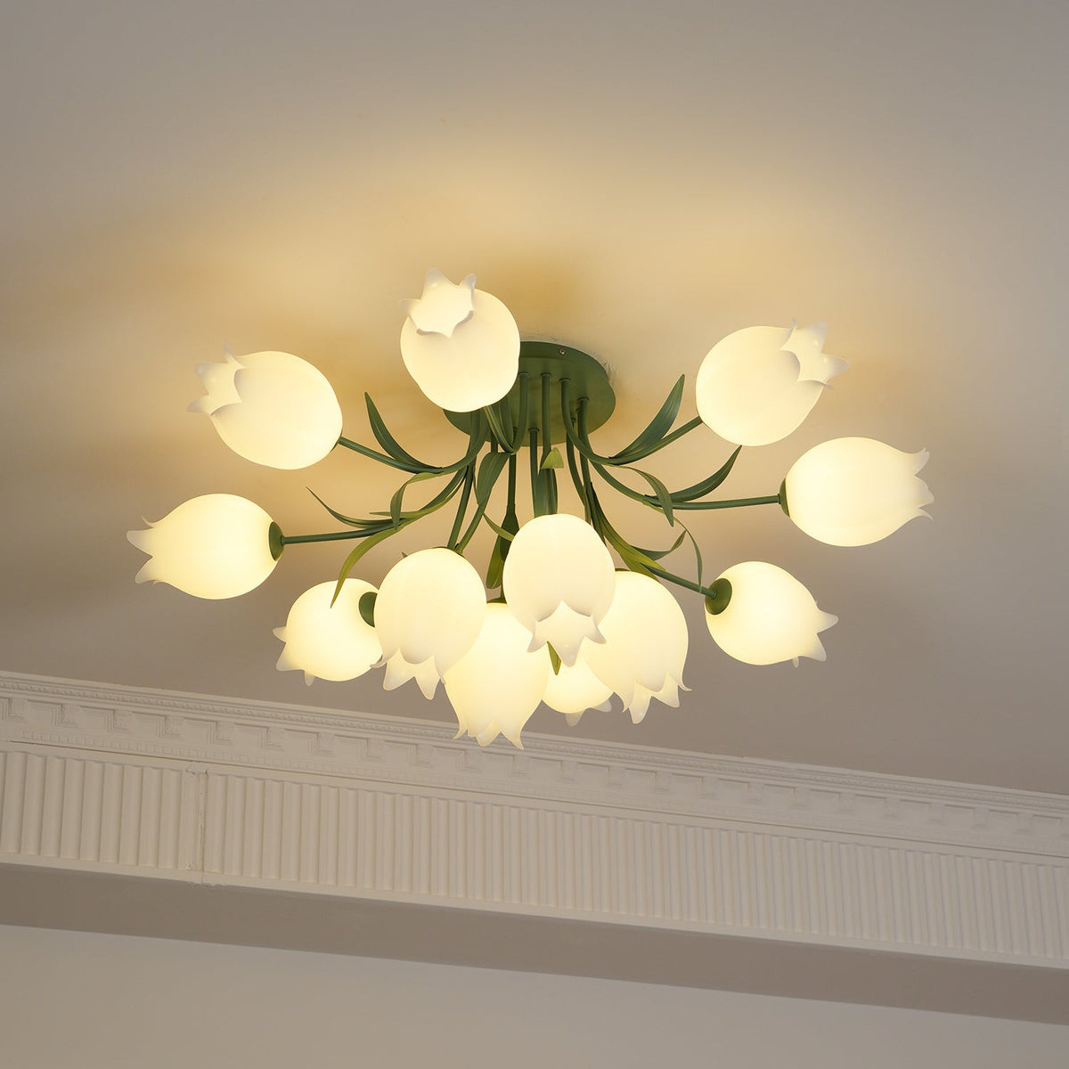 Ivory Ceiling Light Lily Flower Blossom Green Base
