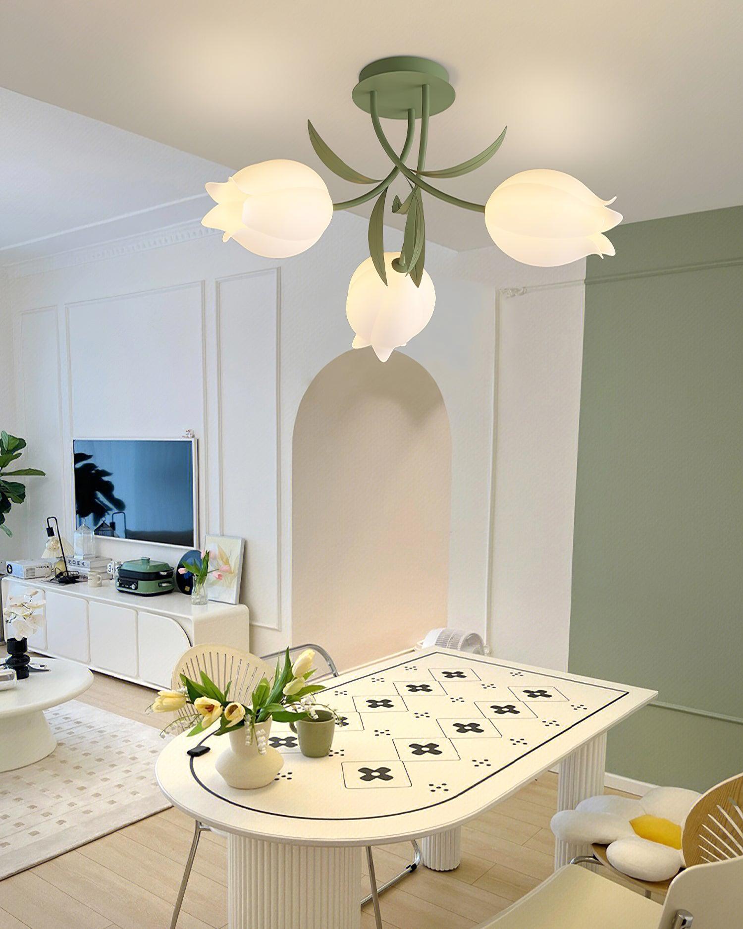 Lustra Ceiling Light Lily Flower Blossom Green Base - Neutral Decor