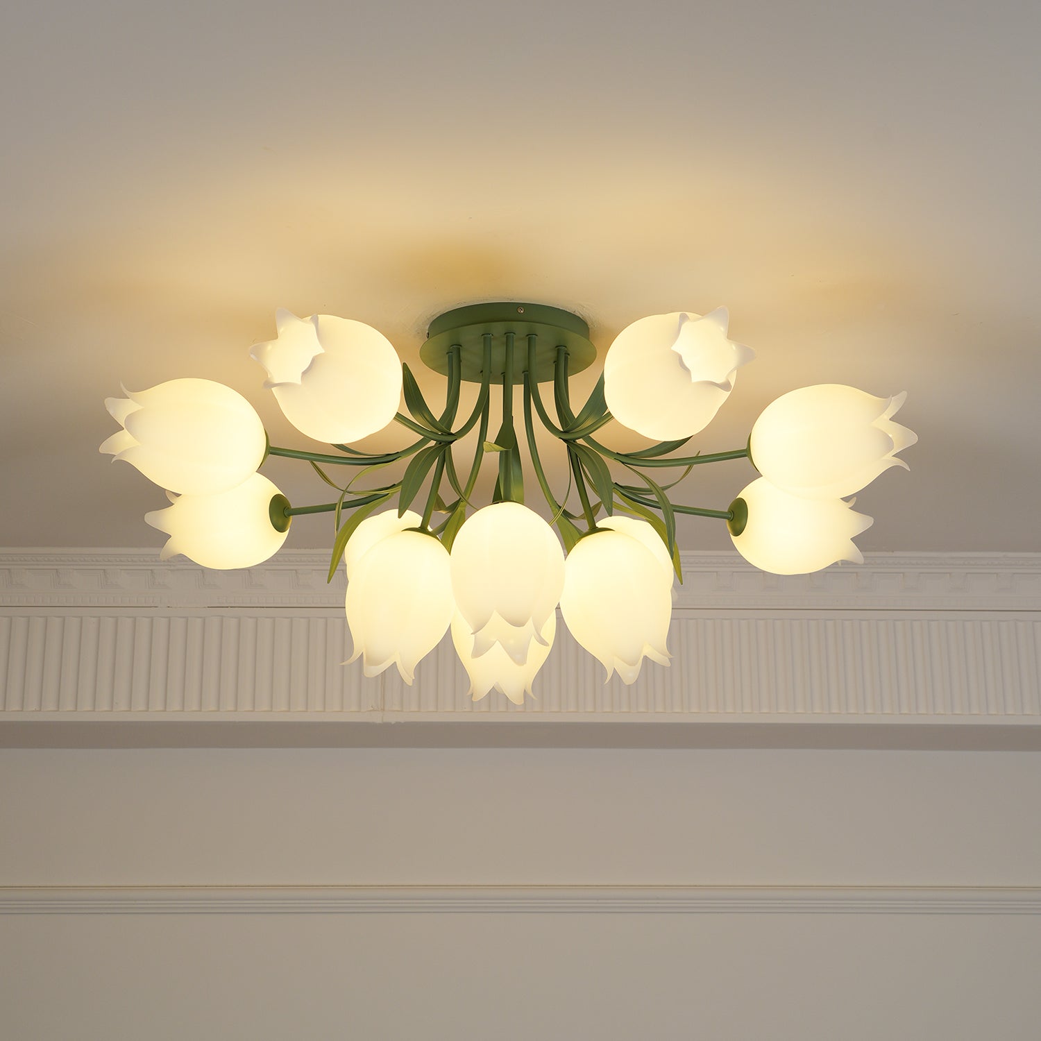 Lustra Ceiling Light Lily Flower Blossom Green Base - Neutral Decor