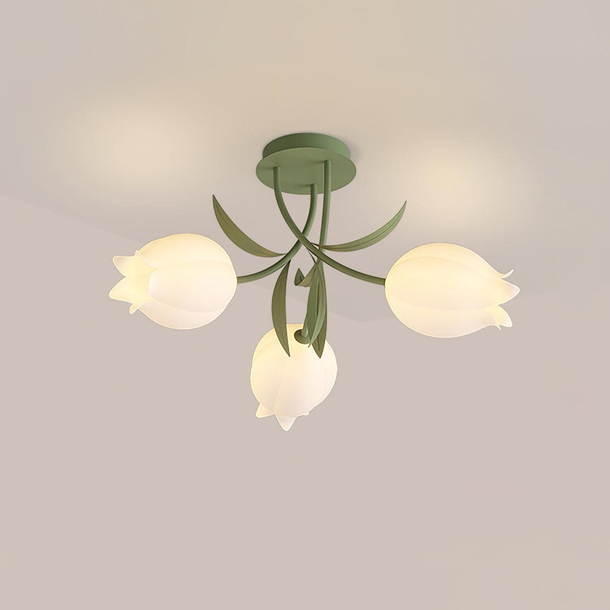 Ivory Ceiling Light Lily Flower Blossom Green Base