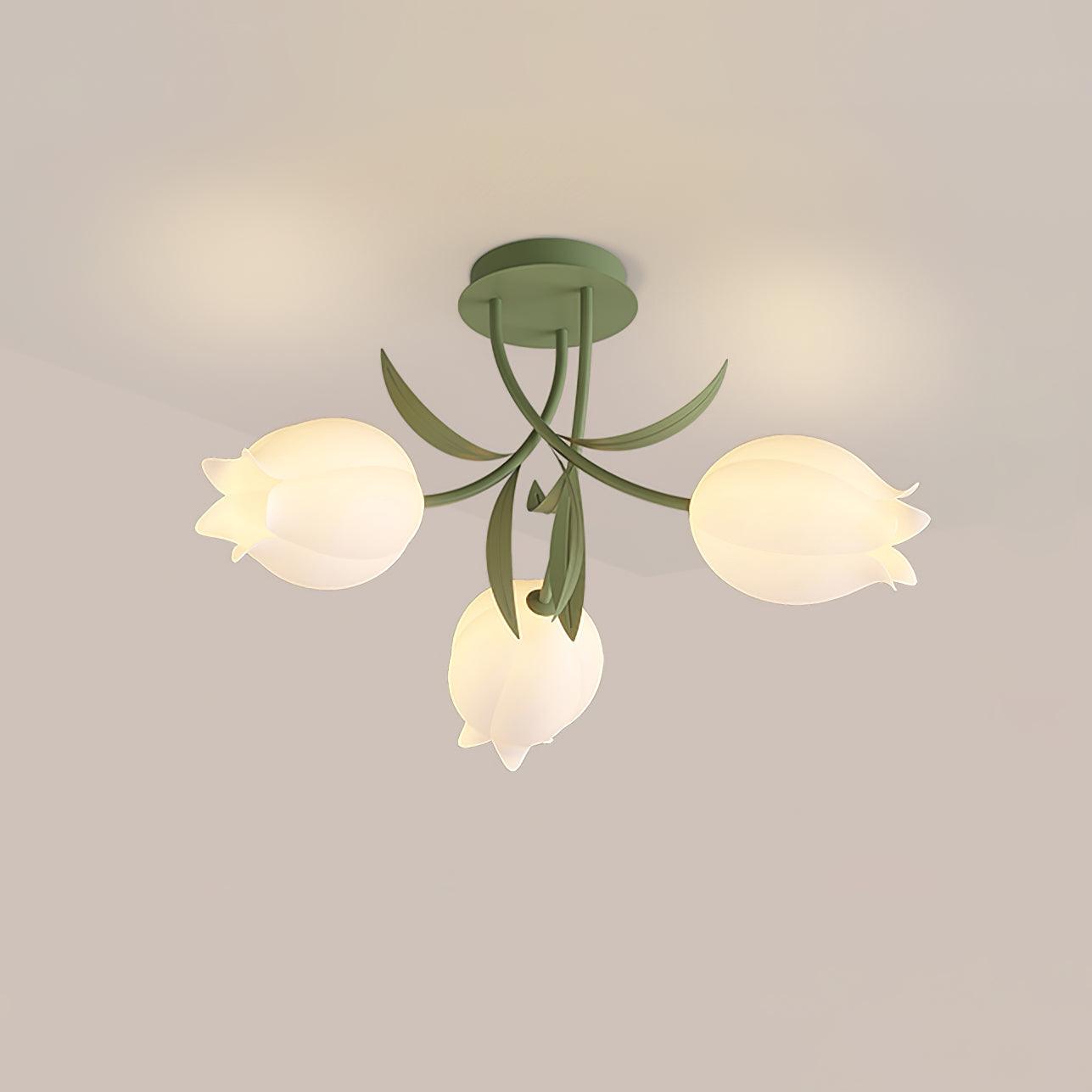 Ivory Ceiling Light Lily Flower Blossom Green Base