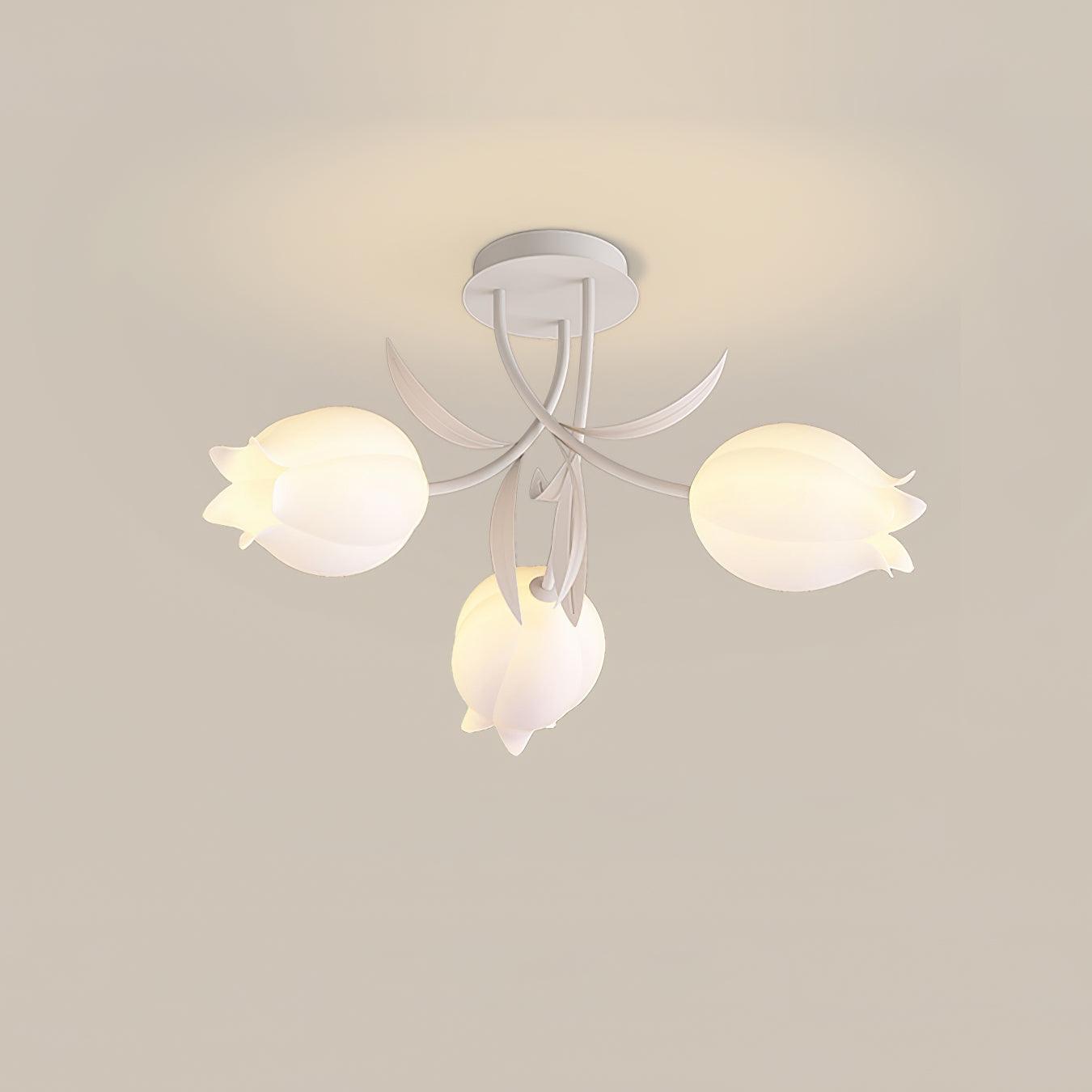 Ivory Ceiling Light Lily Flower Blossom Green Base