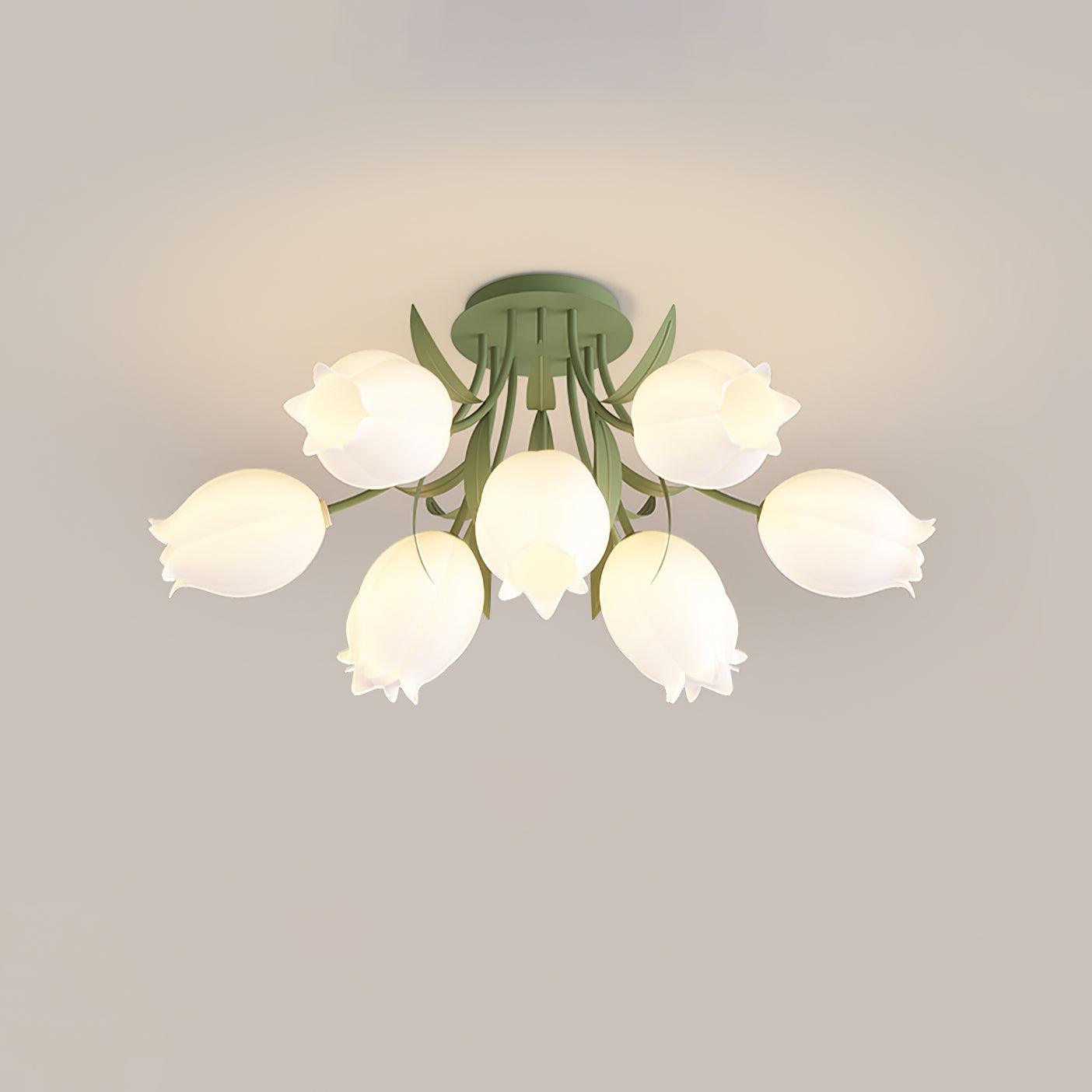 Ivory Ceiling Light Lily Flower Blossom Green Base