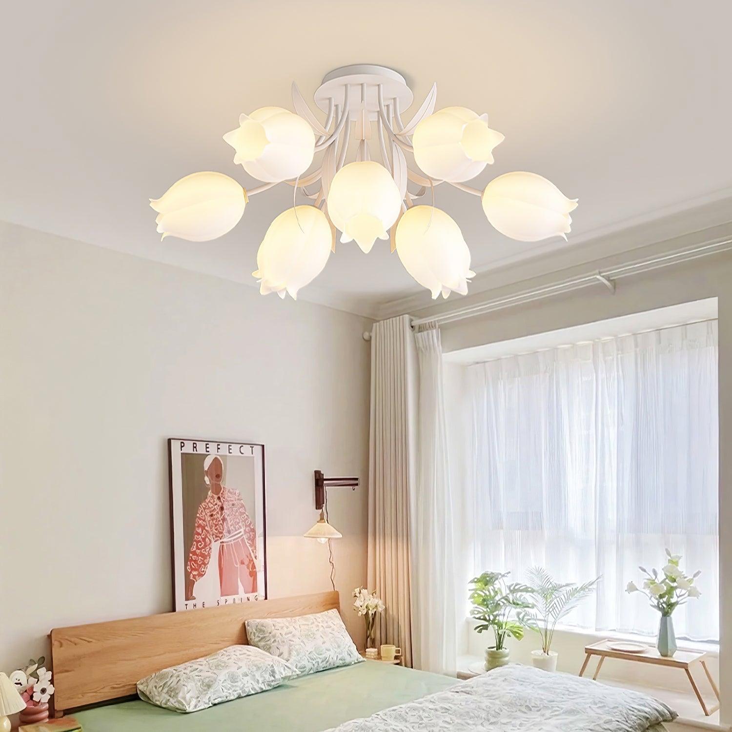 Lustra Ceiling Light Lily Flower Blossom Green Base - Neutral Decor