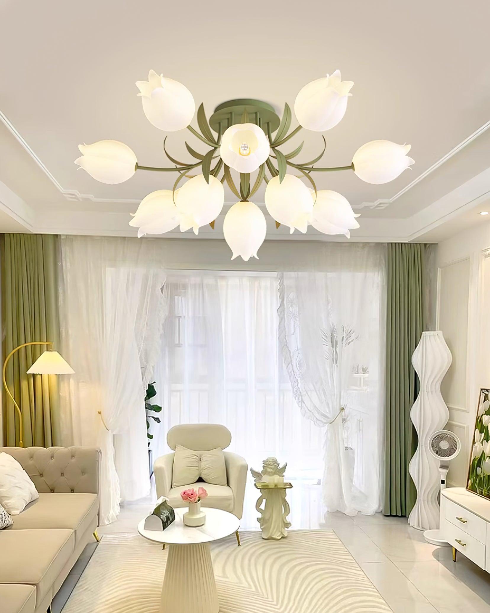 Lustra Ceiling Light Lily Flower Blossom Green Base - Neutral Decor