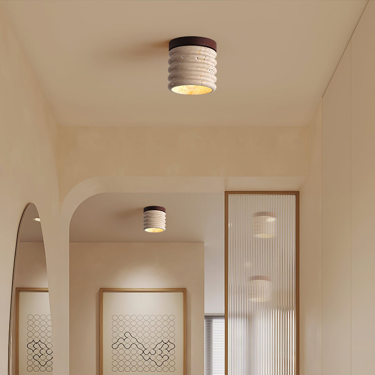 Vomaran Fluted Cylinder Travertine Ceiling Light