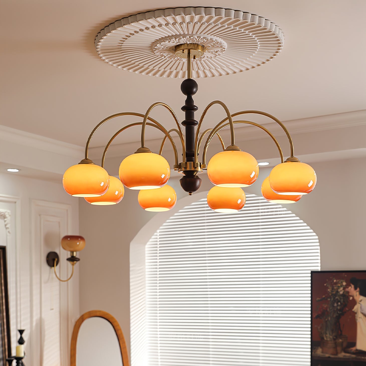 Calveth Chandelier Brass Glass Persimmon Shape