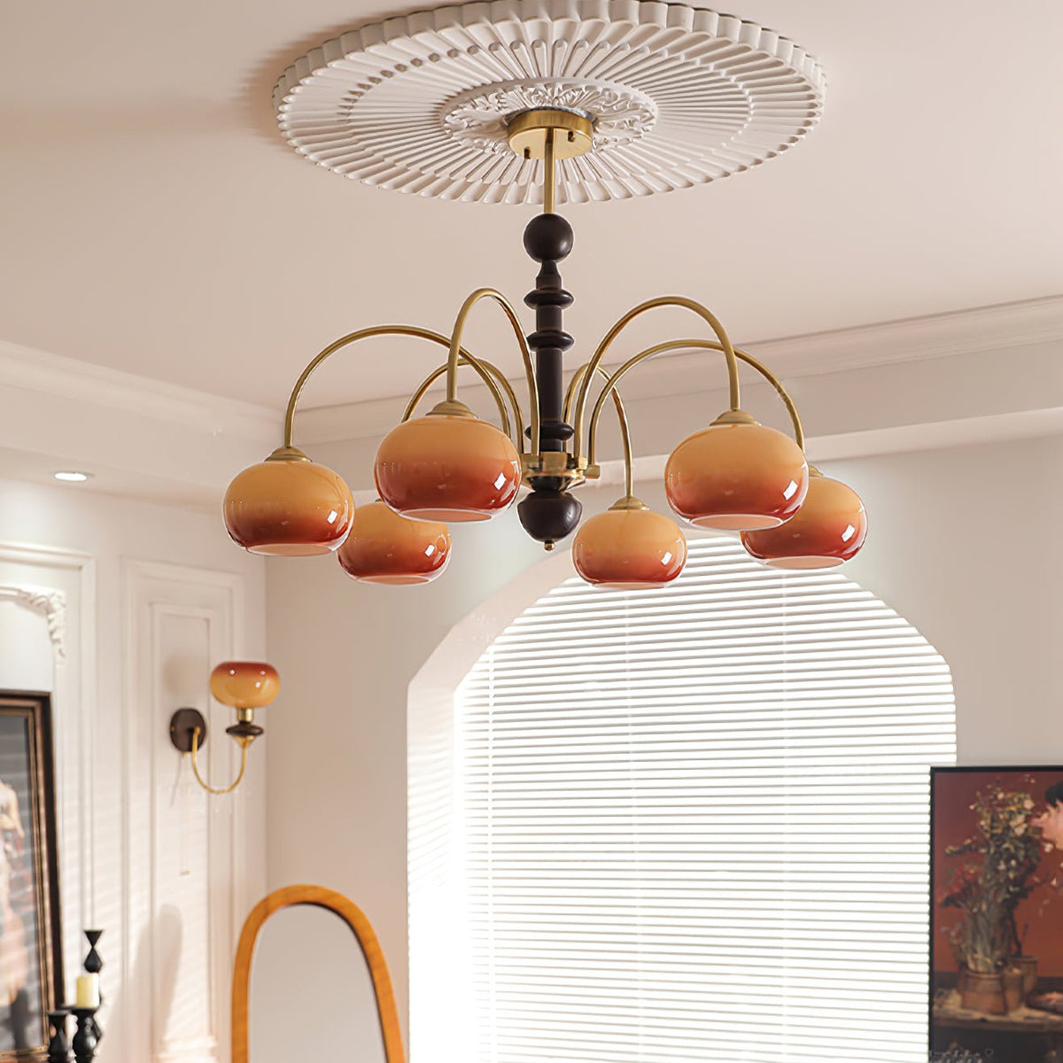 Calveth Chandelier Brass Glass Persimmon Shape