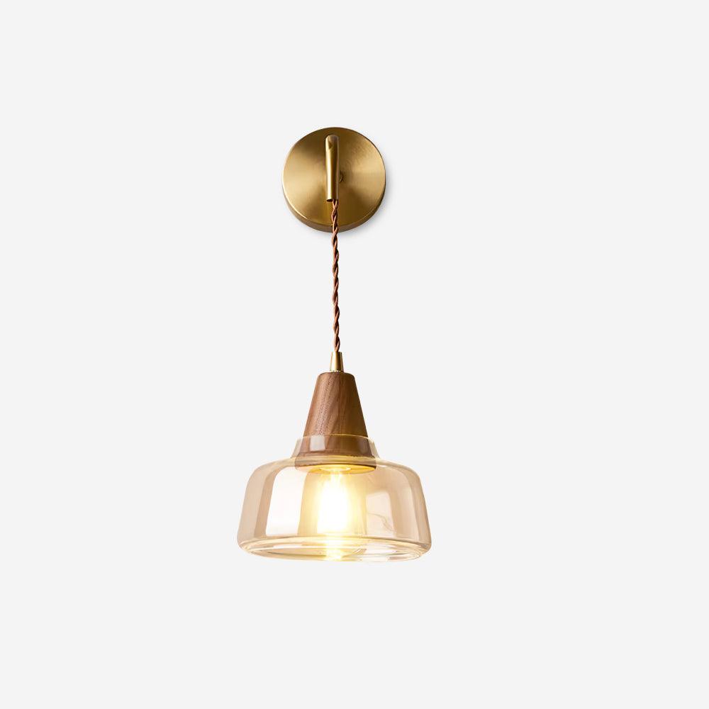 Wall Lamp Amber Glass Shade Tapered Walnut Accent Soft Glow Modern - Neutral Decor
