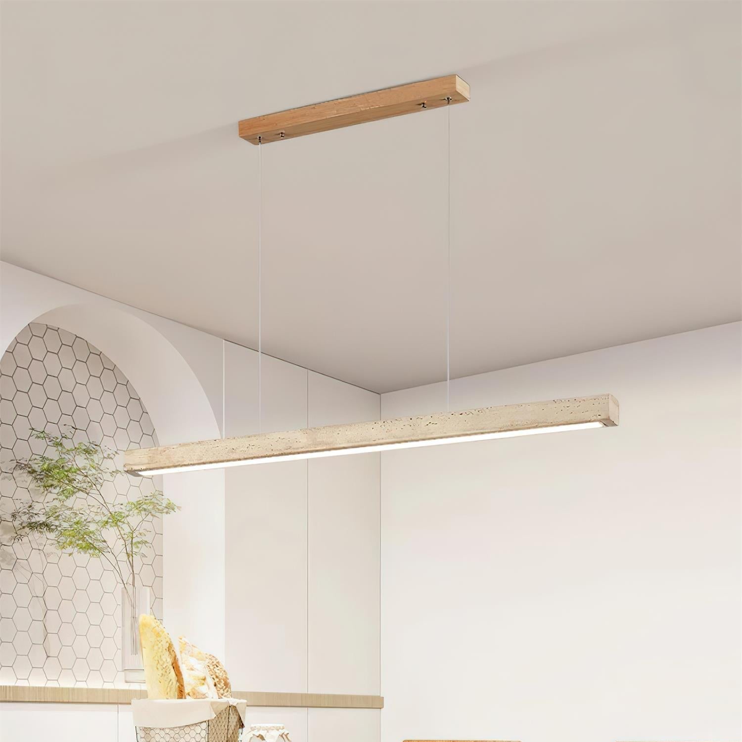 Delya Linear Travertine Pendant Lamp - Neutral Decor