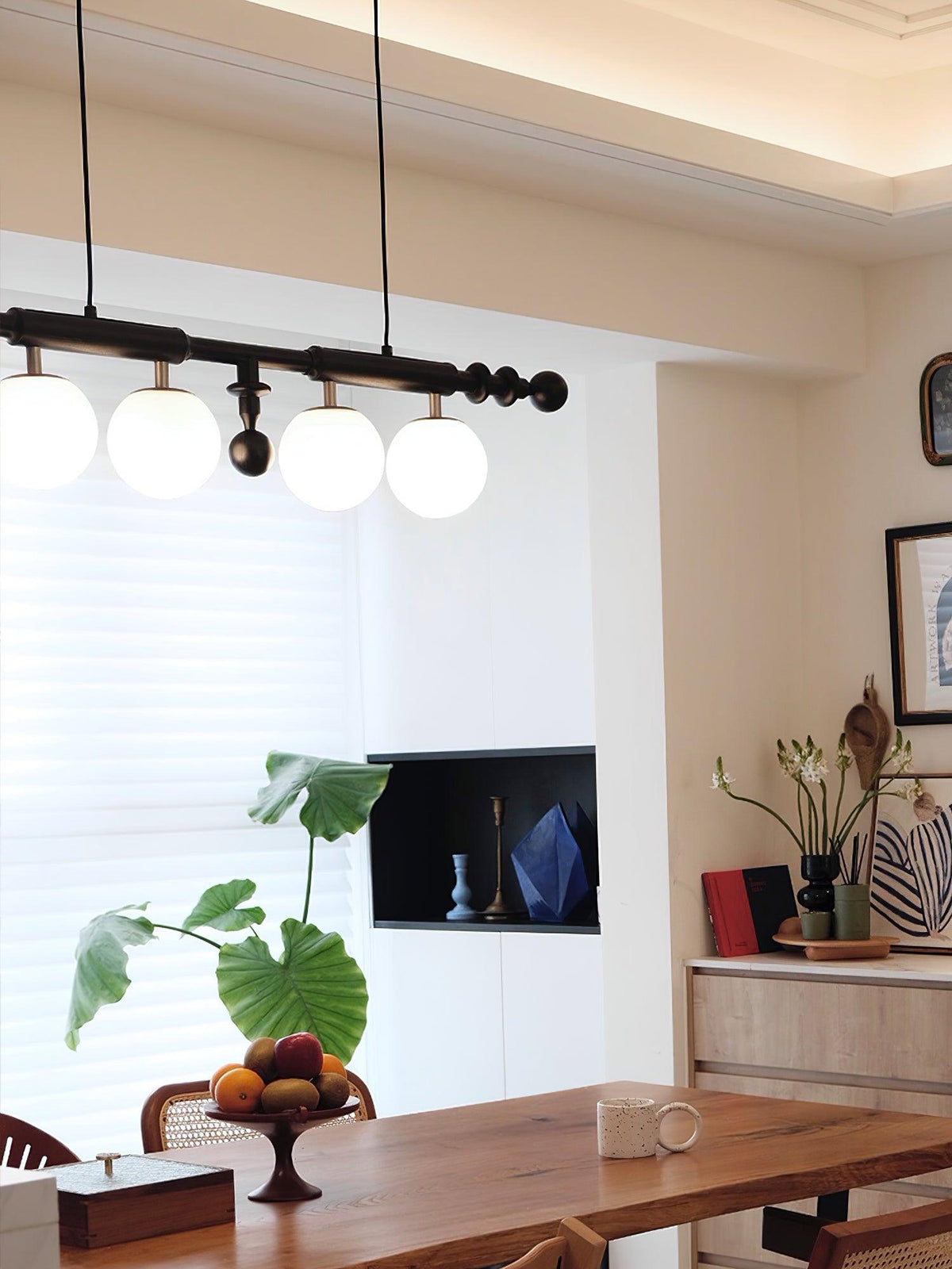 Elvalelle Chandelier Roman Column Walnut Wood Glass